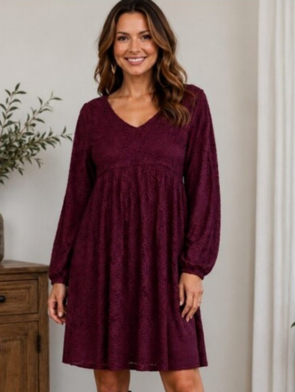Maurices Plum Lace Babydoll Boho Dress Large Excellent Condition